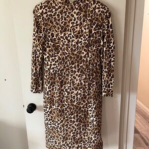 St. John Leopard Print Long Sleeve Dress